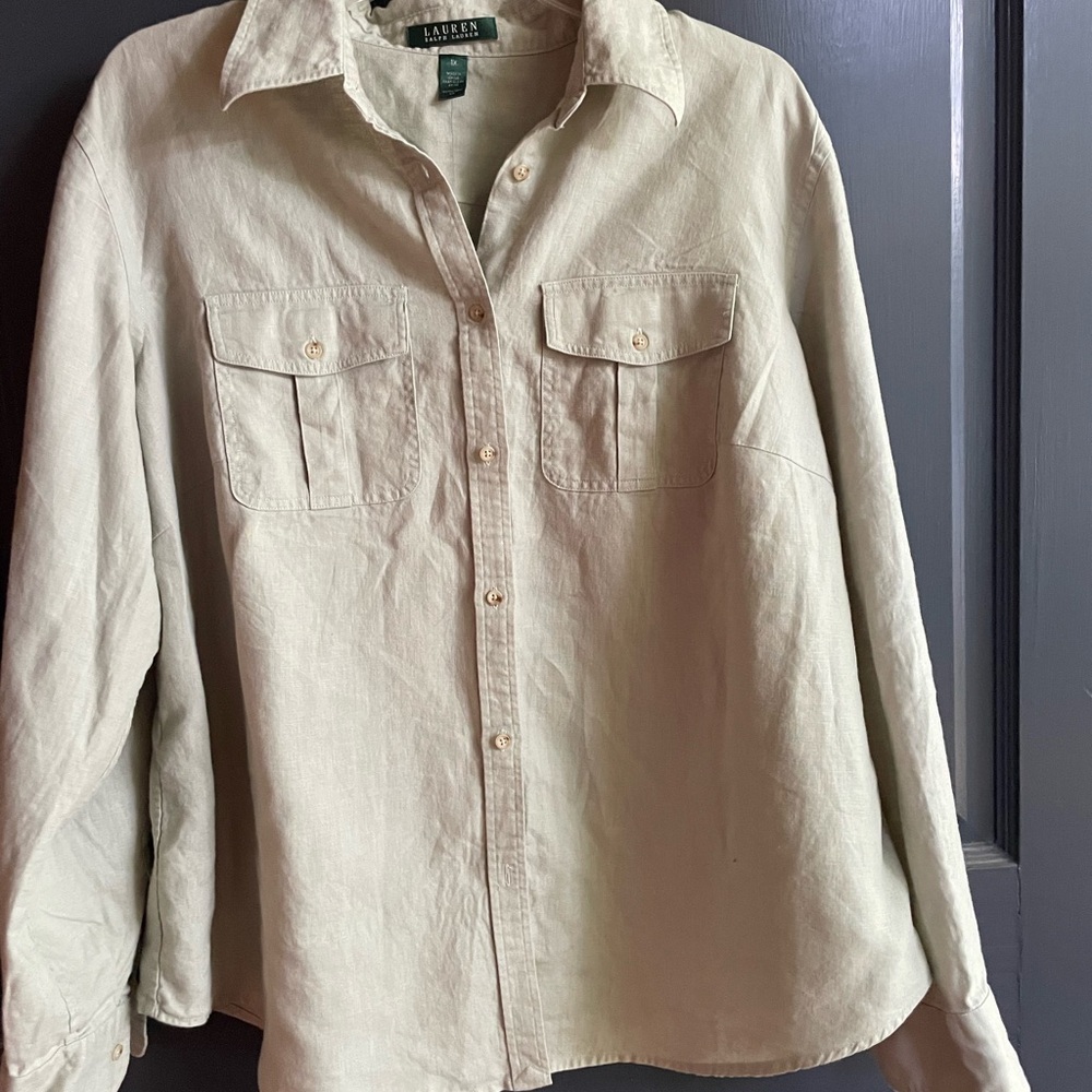 Lauren - Ralph Lauren tan 100% Linen women’s shirt plus 1X
